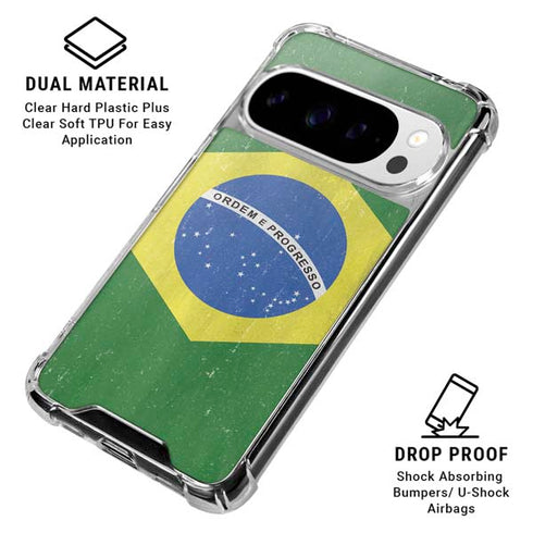Brazil Flag Distressed Google Pixel 10 Pro XL Clear Case
